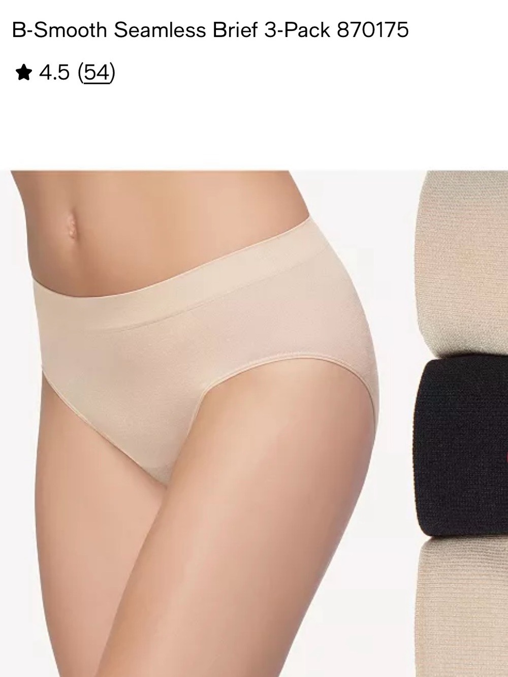 Wacoal B-Smooth Seamless Briefs 3-Pack in Nude, Black, and Beige